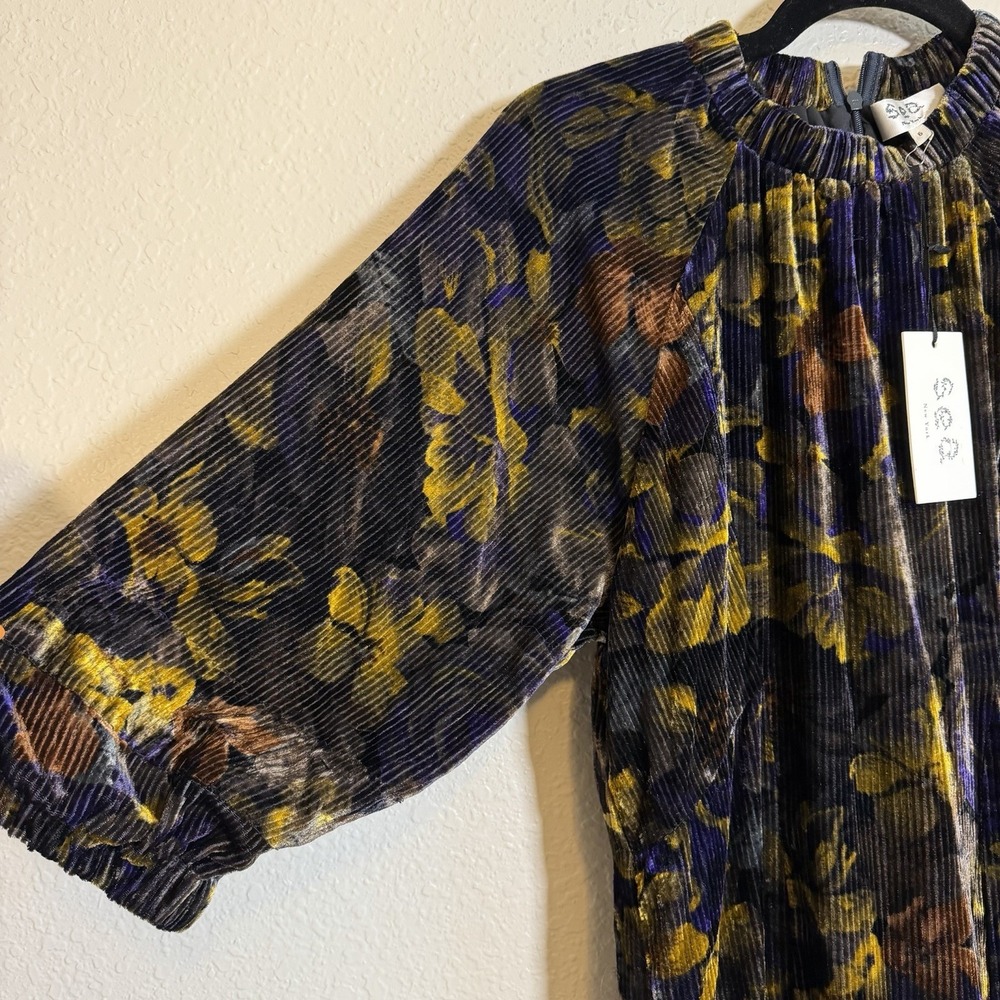 NWT Sea New York Dress Dogwood Dropped Shoulder Velvet Midi 6 Dark Floral Fall - Picture 9 of 13